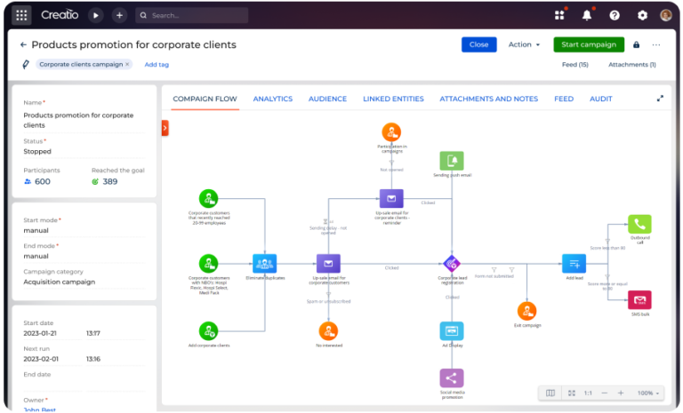 No-code workflow automation interface for business processes