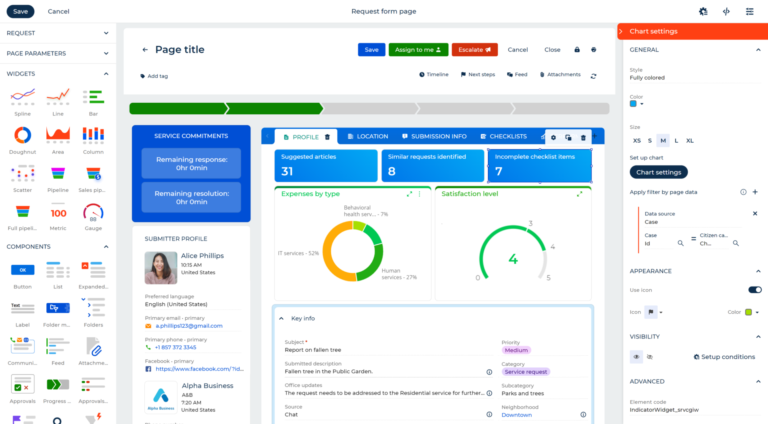 No-code application design interface with visual UI builder