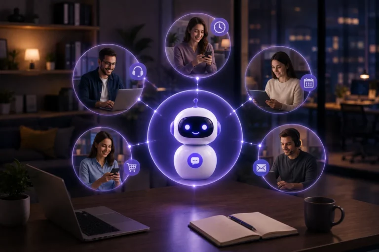 AI chatbot handling customer support, sales qualification, booking, and internal business communication across multiple users