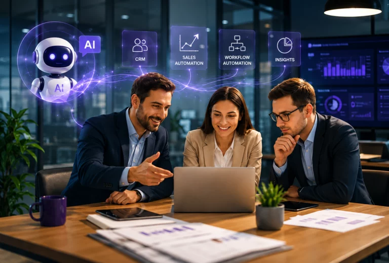 Команда продаж использует AI-управляемую CRM, автоматизацию процессов и прогнозную аналитику для улучшения взаимодействия, управления лидами и эффективности продаж