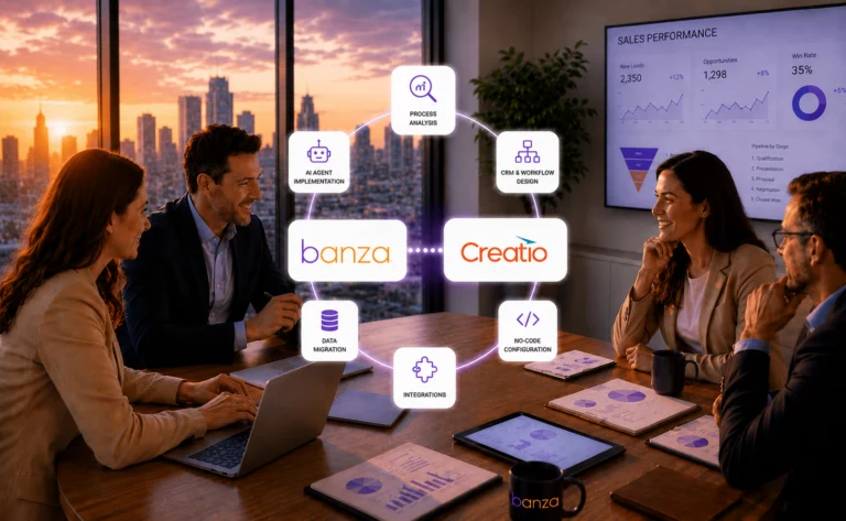 Banza and Creatio partnership for AI-native CRM implementation, no-code workflow automation, and enterprise system integration