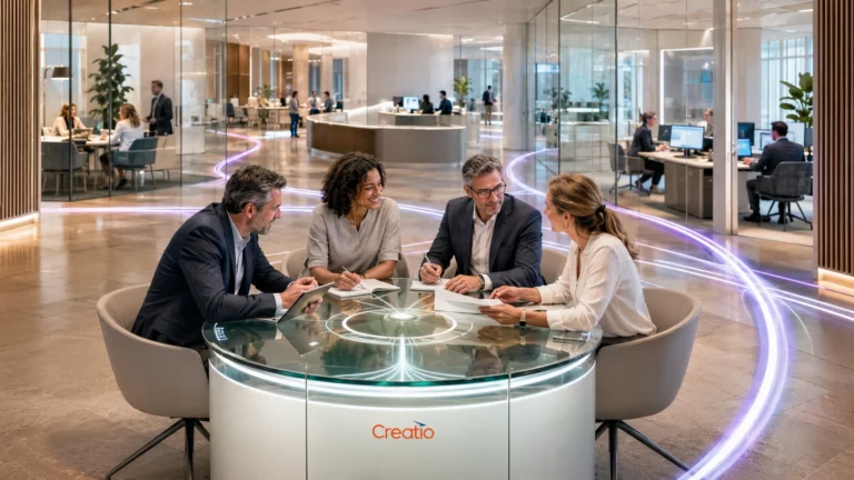 Banking team using Creatio to manage connected workflows across financial operations