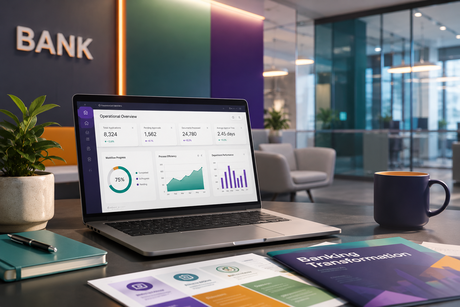 Workflow automation platform for modern banking operations with AI-native CRM and project management dashboard